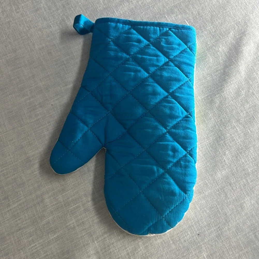 🌞 Mainstays oven mitt turquoise & green cactus over white Southwestern OS